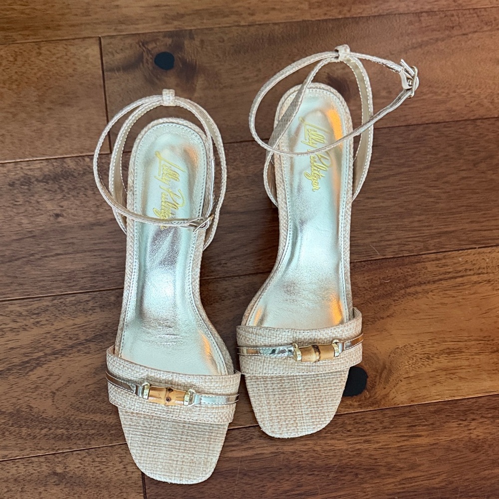 Lilly Pulitzer Gold and Cream Strappy Heels